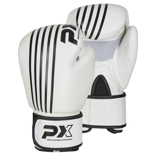 Gants de boxe PX SPARRING, PU blanc-noir – coupe ergonomique, surface intérieure respirante