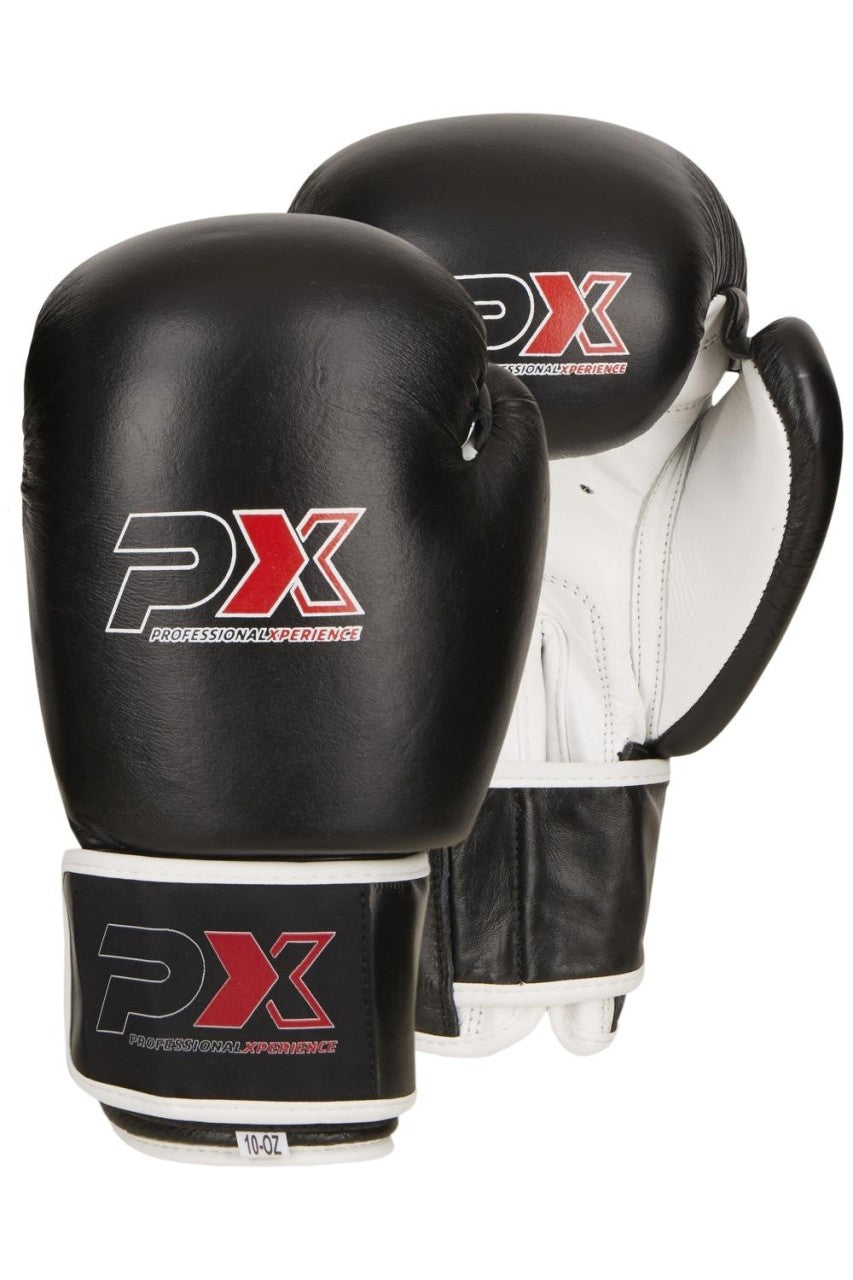 PX PX Boxhandschuhe schwarz-weiß Leder – ergonomische Passform, mit Klettverschluss