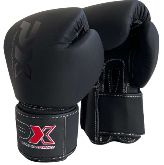 Gants de boxe PX CONTEST Cuir Noir – coupe ergonomique, avec fermeture Velcro