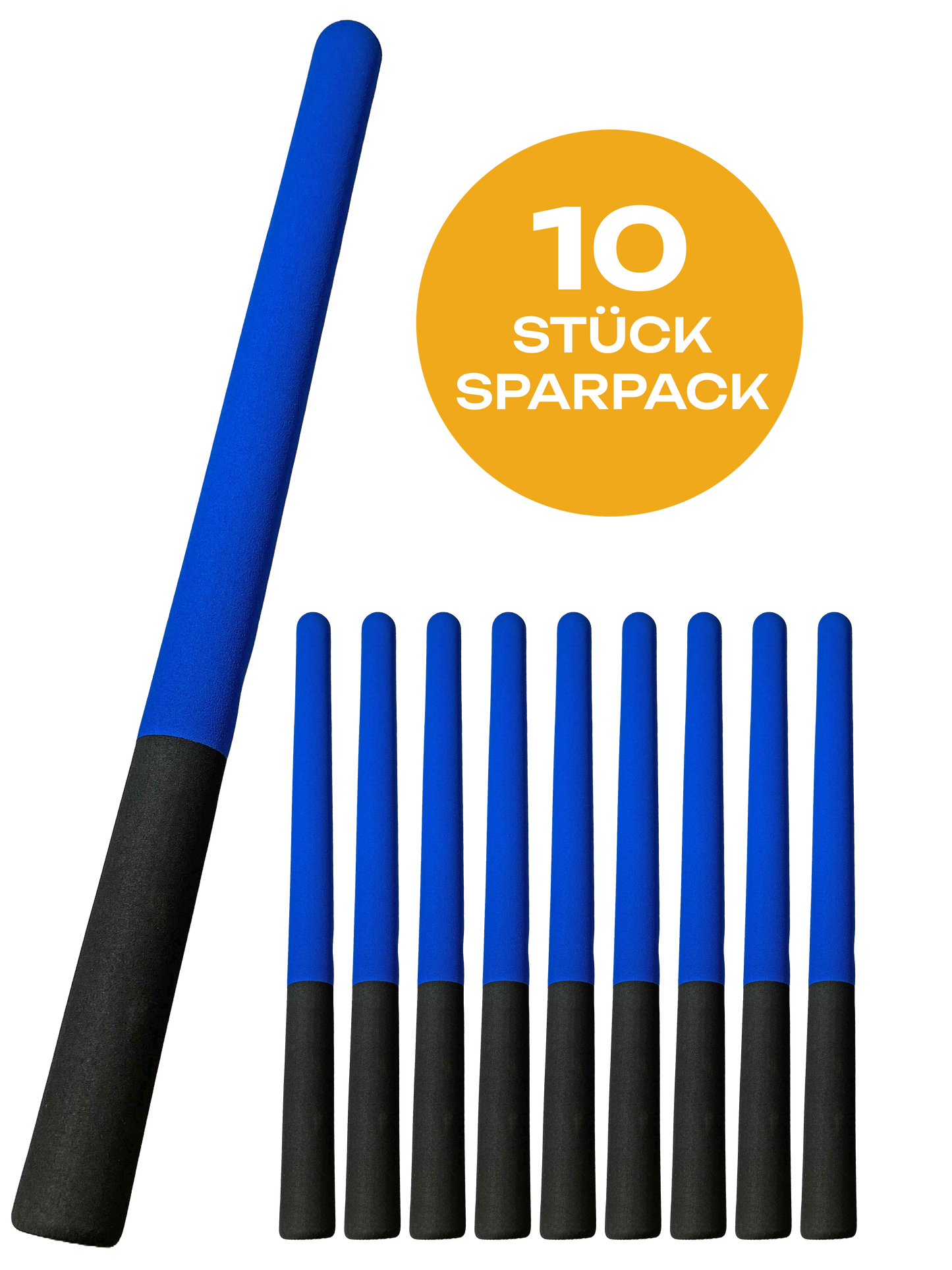 Lot de 10 bâtons d'entraînement Escrima Safety 61 cm bleu-noir avec housse en mousse