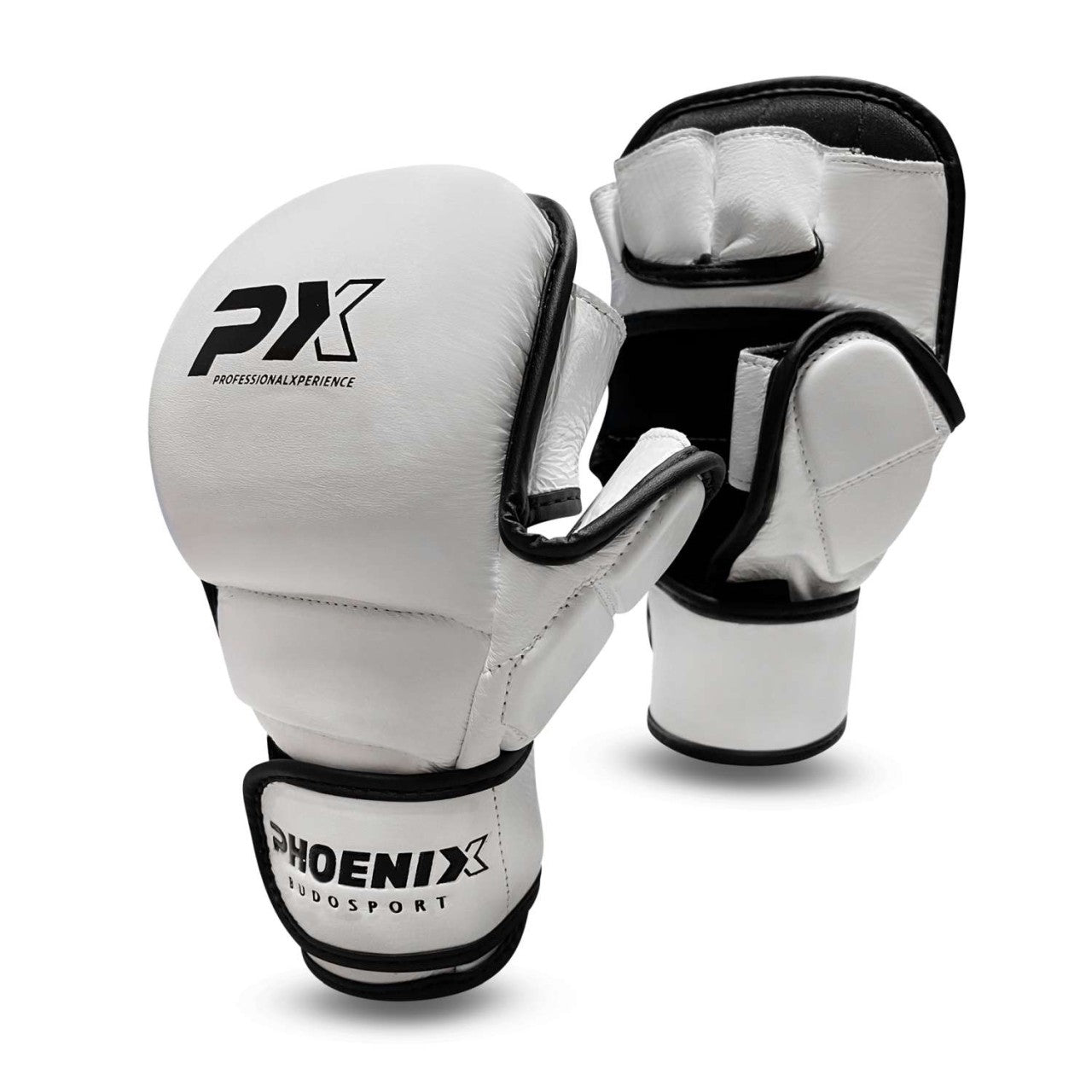 PX MMA Handschutz Leder weiß ergonomische Passform – mit Klettverschluss