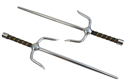 Paire de fourches Sai chromées, environ 48,5 cm, conception robuste – arme d'entraînement Kobudo