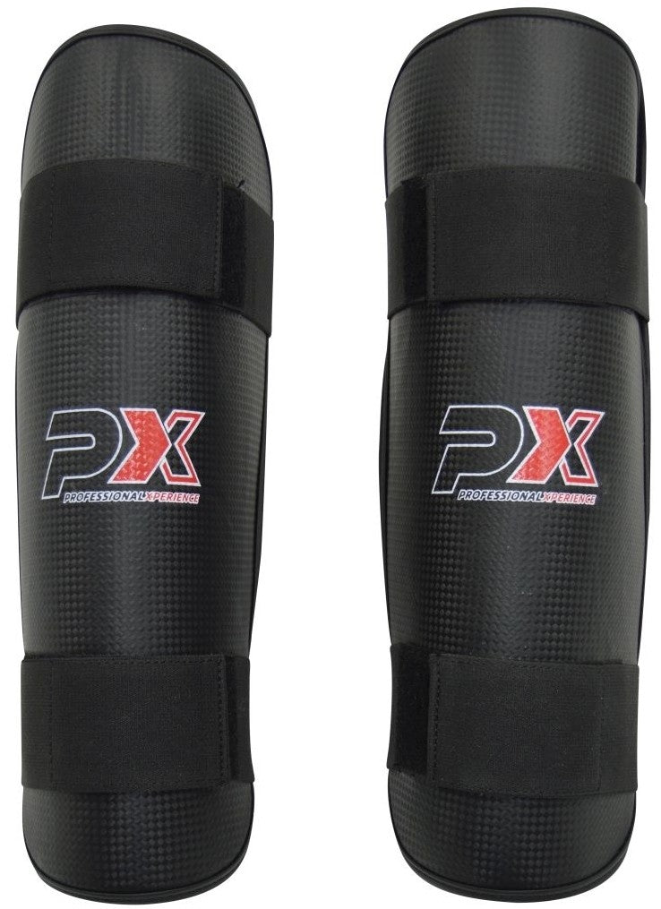 Protège-tibias PX aspect carbone noir - Protections pour karaté, taekwondo, kickboxing - Arts martiaux