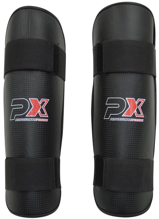 Protège-tibias PX aspect carbone noir - Protections pour karaté, taekwondo, kickboxing - Arts martiaux