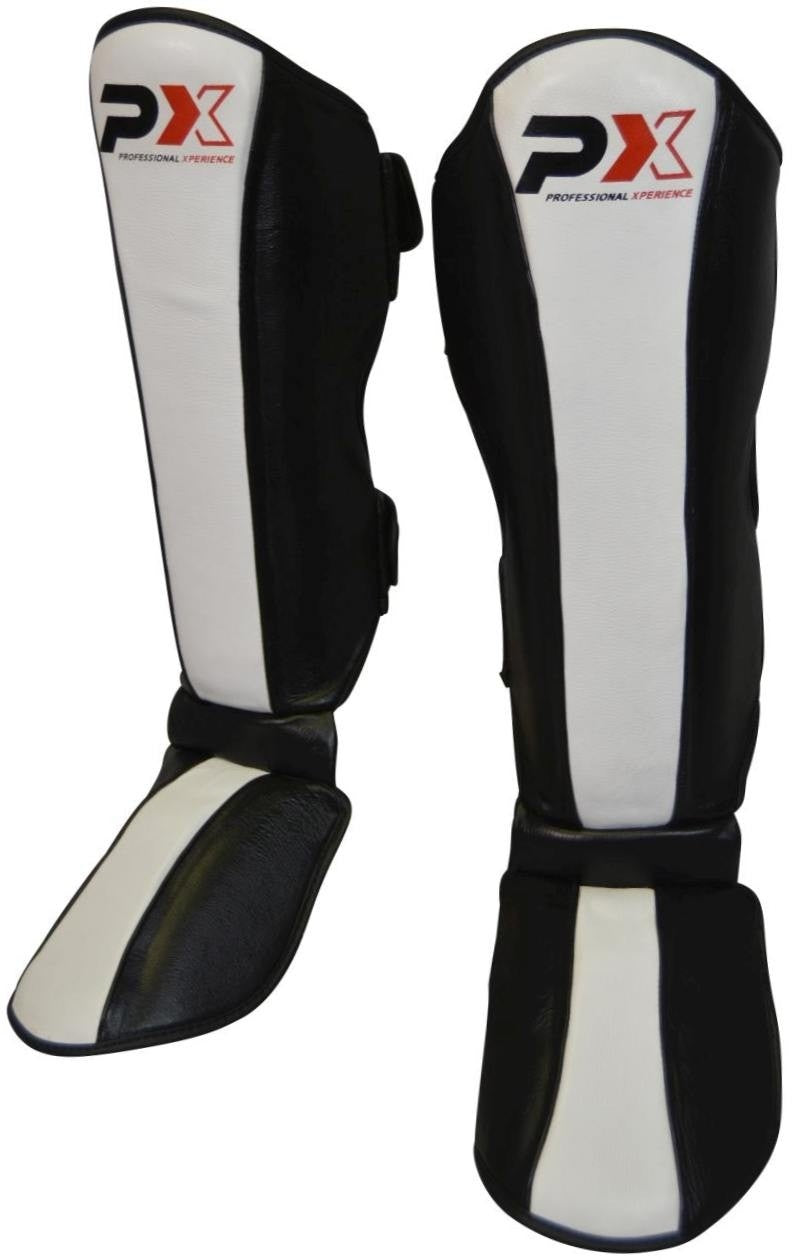 Protège-tibias PX FIGHT, coupe ergonomique en cuir – avec fermeture velcro