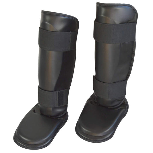 Protection du tibia et du cou-de-pied en PU noir, coupe ergonomique – avec fermeture velcro
