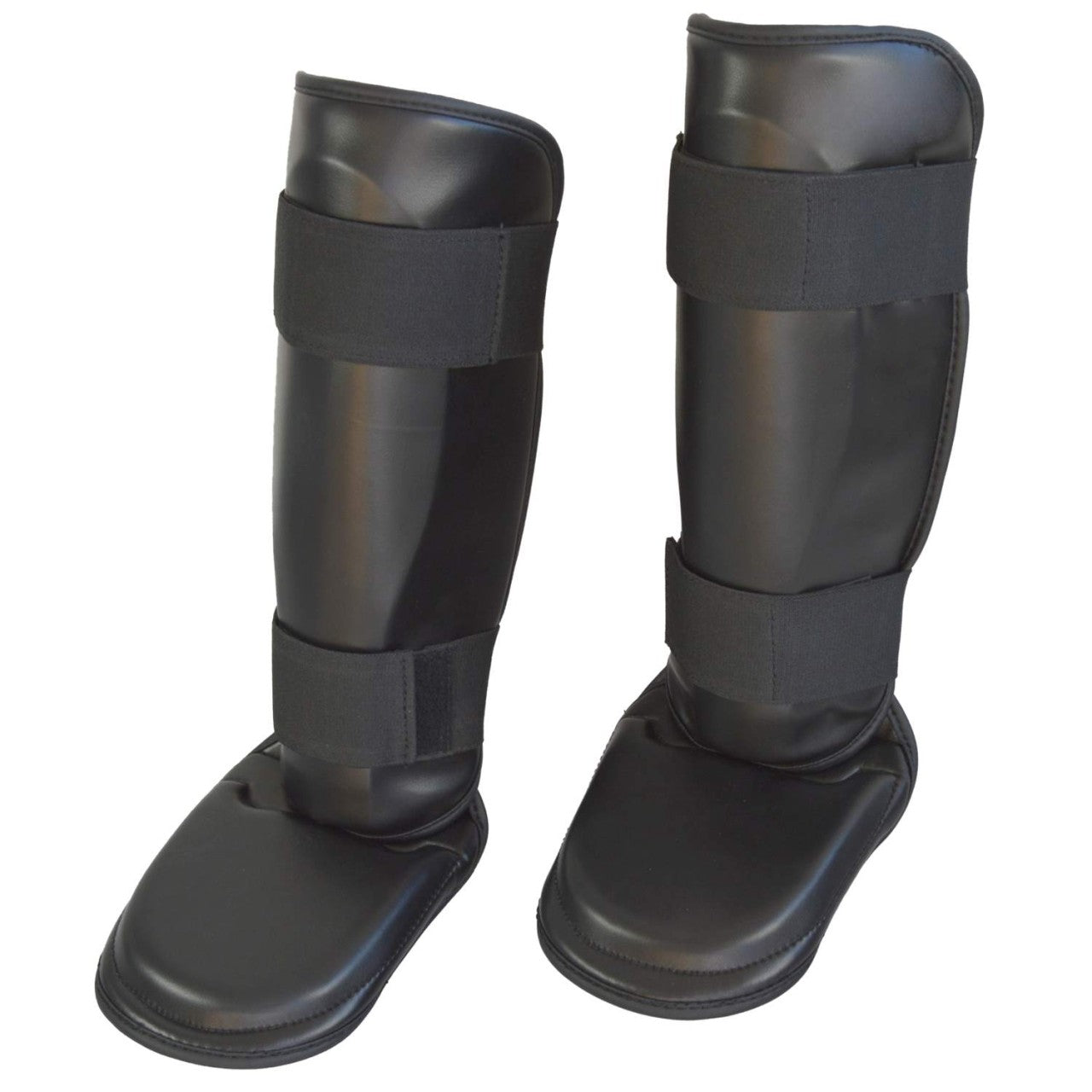 Protection du tibia et du cou-de-pied en PU noir, coupe ergonomique – avec fermeture velcro