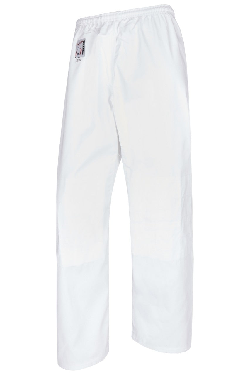 Pantalon de judo blanc, coton – coupe large pour les coups de pied hauts, ceinture élastique avec cordon de serrage