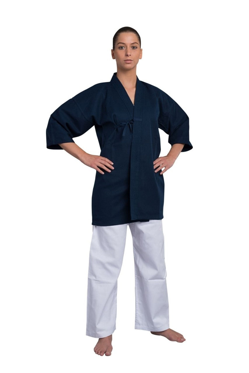 TEKKA BUDO Kendo Jacke blau - Reiskornwebung - Kurze Ärmel - Größe 160 bis 200 cm