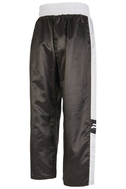 Pantalon de kickboxing PX Topfight - noir et blanc avec ceinture élastique - Pantalon d'arts martiaux de kickboxing long - taille 120 à 200 cm