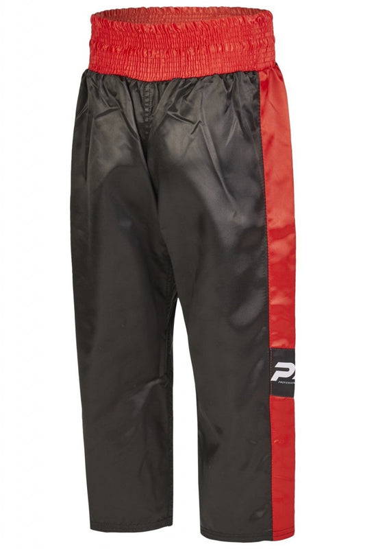 Pantalon de kickboxing PX Topfight - noir-rouge avec ceinture élastique - Pantalon d'arts martiaux de kickboxing long - taille 120 à 200 cm