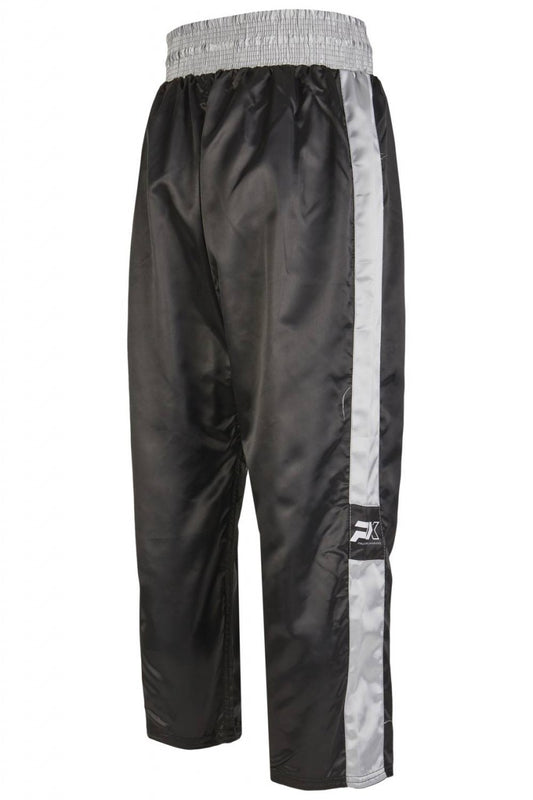Pantalon de kickboxing PX Topfight - noir-gris avec ceinture élastique - Pantalon d'arts martiaux de kickboxing long - taille 120 à 200 cm