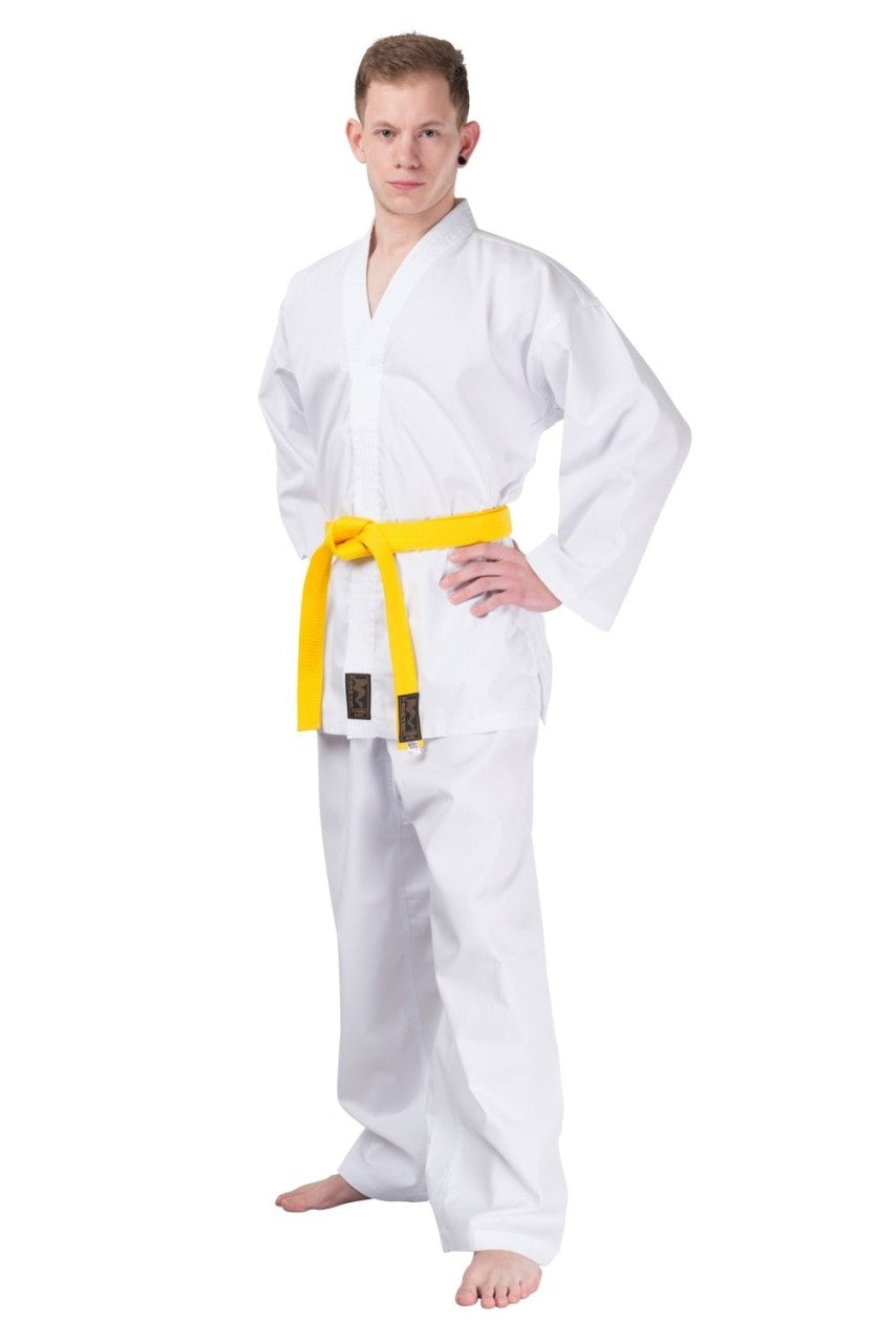 Tenue de Taekwondo Kyongi style ITF sans broderie, tissu côtelé dobok - SET (veste, pantalon, ceinture blanche)