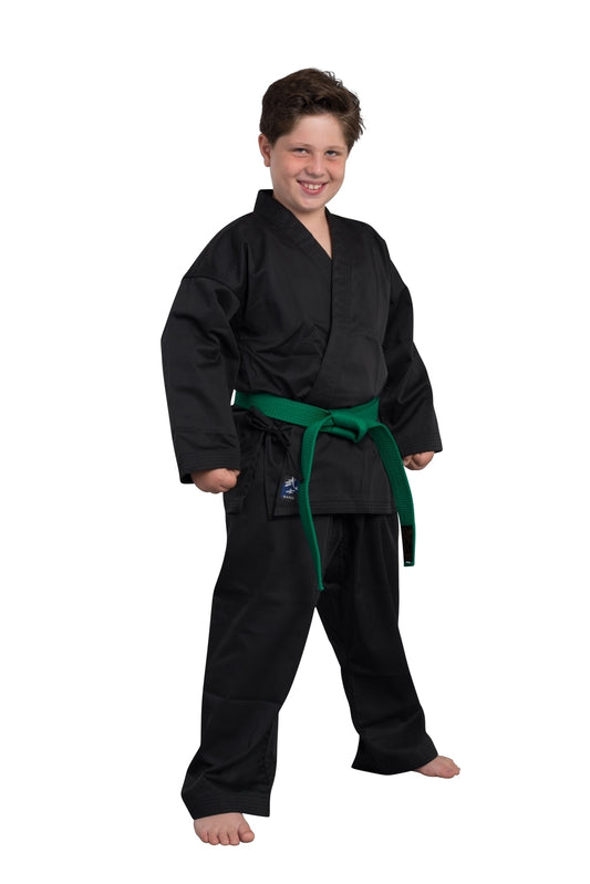 Tenue de Ninjutsu noire 210 g - Ensemble Ninjutsu Gi (veste, pantalon avec ceinture élastique, ceinture blanche) pour débutants, enfants et adultes