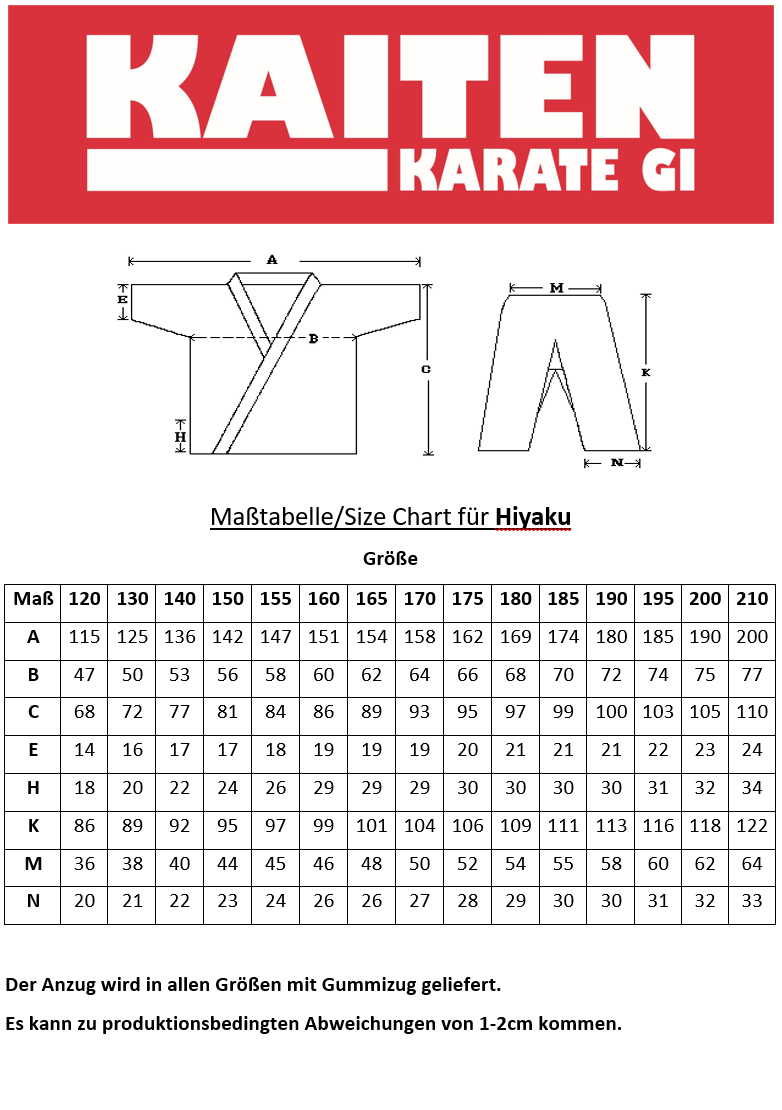 KAITEN Kumite Karate Suit Hiyaku WKF - Karate Gi blanc 6 oz - Pantalon avec ceinture élastique