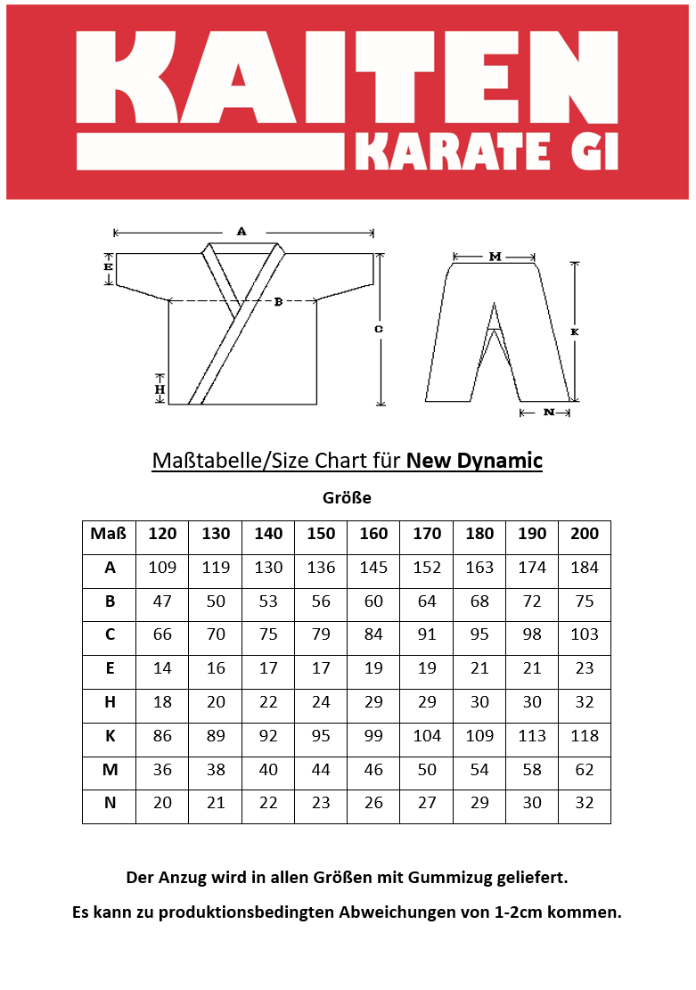 Tenue de karaté KAITEN Kumite New Dynamic - Karaté Gi blanc 8 oz - Pantalon avec ceinture élastique