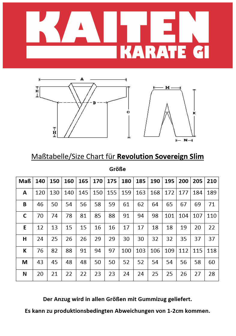 Tenue de karaté KAITEN Sovereign SLIM - Karaté Gi blanc 10 oz coton - Pantalon avec ceinture élastique