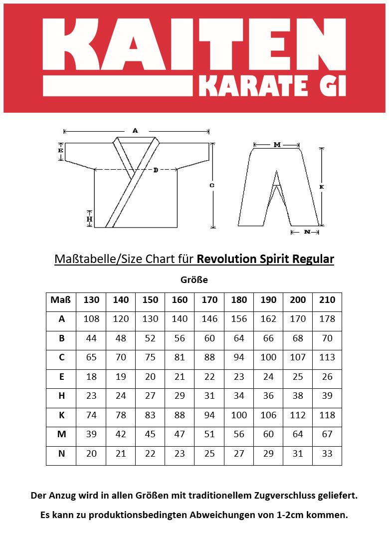 Tenue de karaté KAITEN Spirit REGULAR - Karaté Gi blanc 12 oz coton - Pantalon avec cordon de serrage