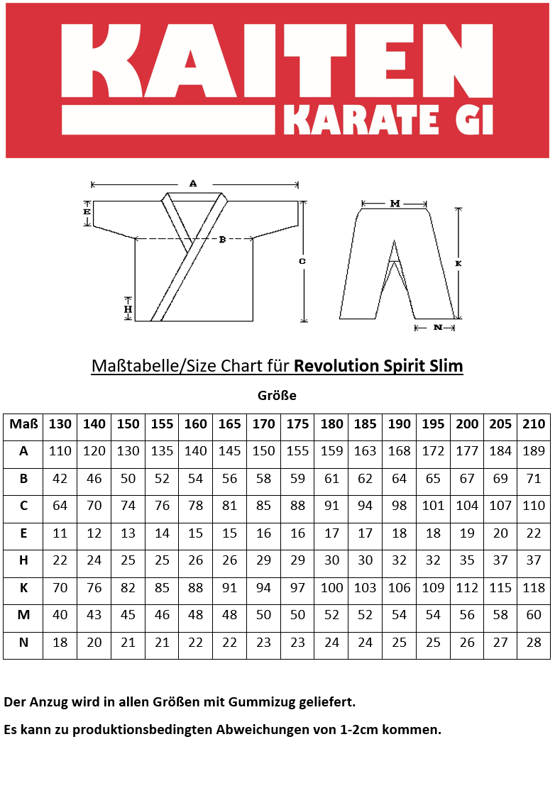 Tenue de karaté KAITEN Spirit SLIM - Karaté Gi blanc 12 oz coton - Pantalon avec ceinture élastique