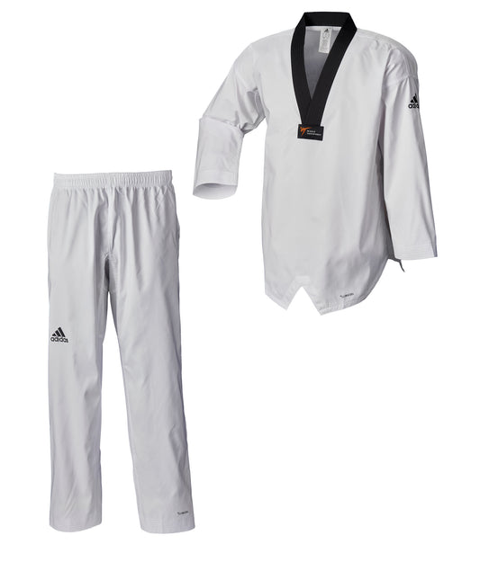 Uniforme de taekwondo adidas, adi Fighter Eco WT, veste dobok noire à col en V