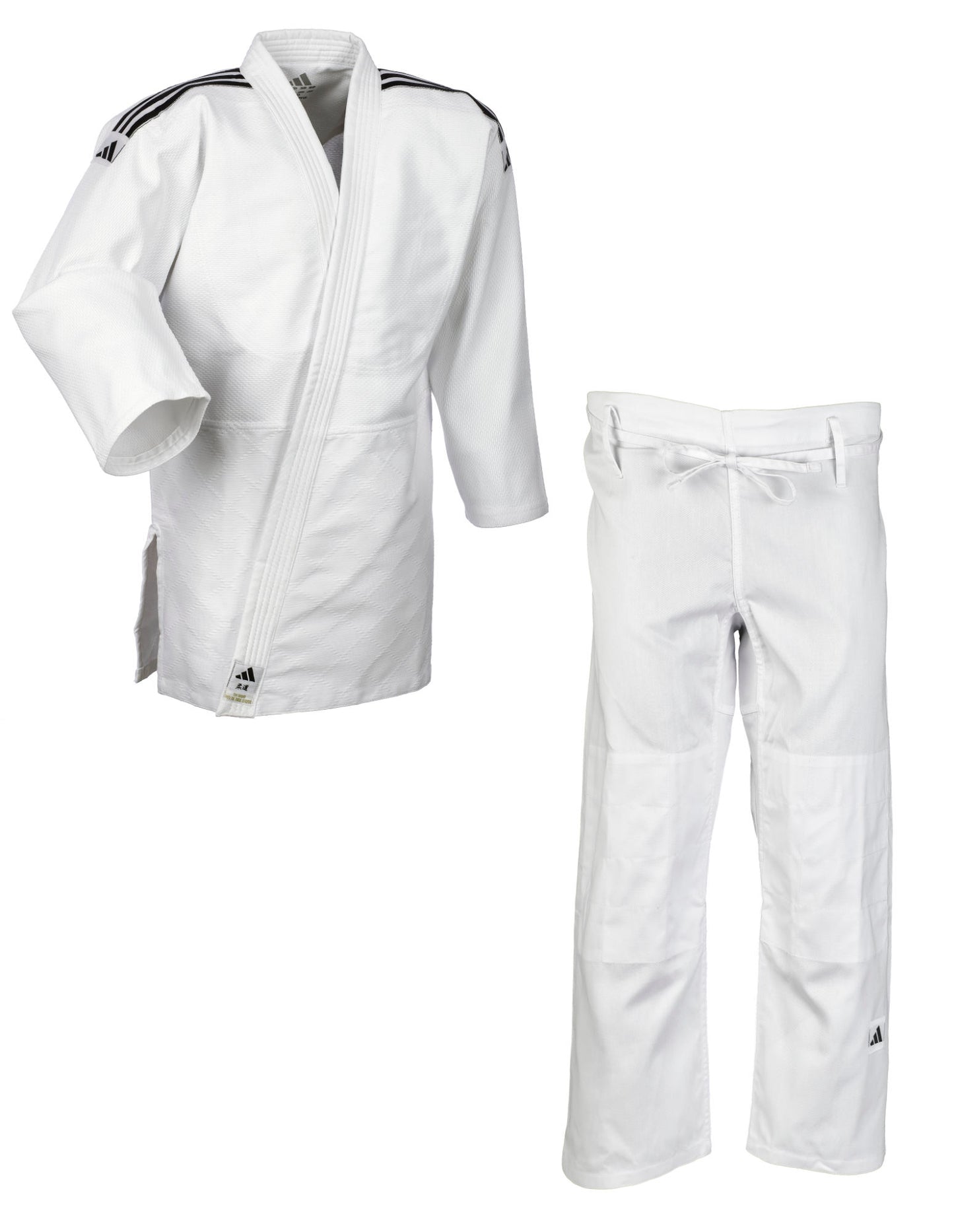 Tenue de judo adidas J500 (veste et pantalon) à rayures blanches et noires