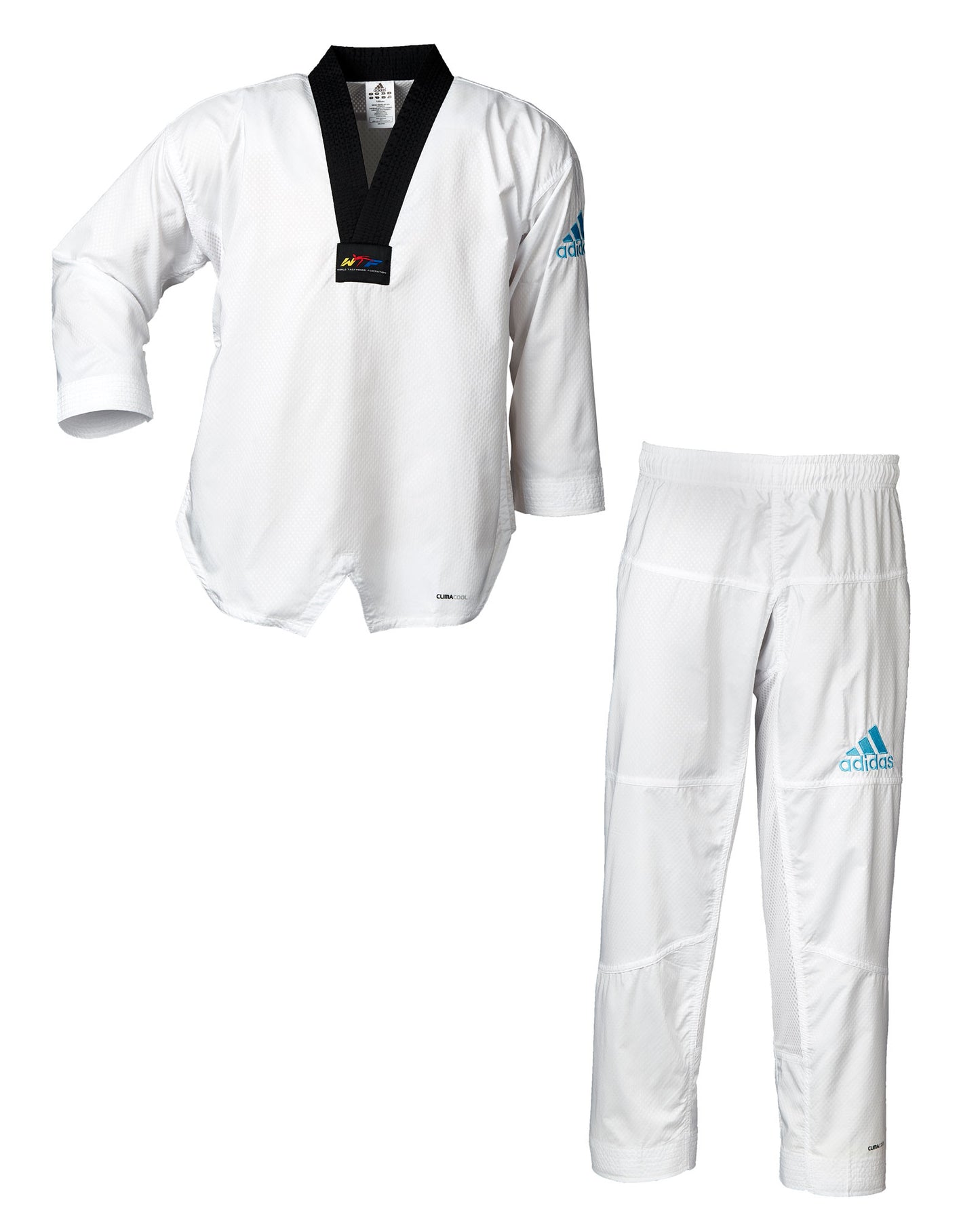 Uniforme de taekwondo adidas ADI Contest avec logo bleu, veste à enfiler Dobok à col en V ADITC03_CH