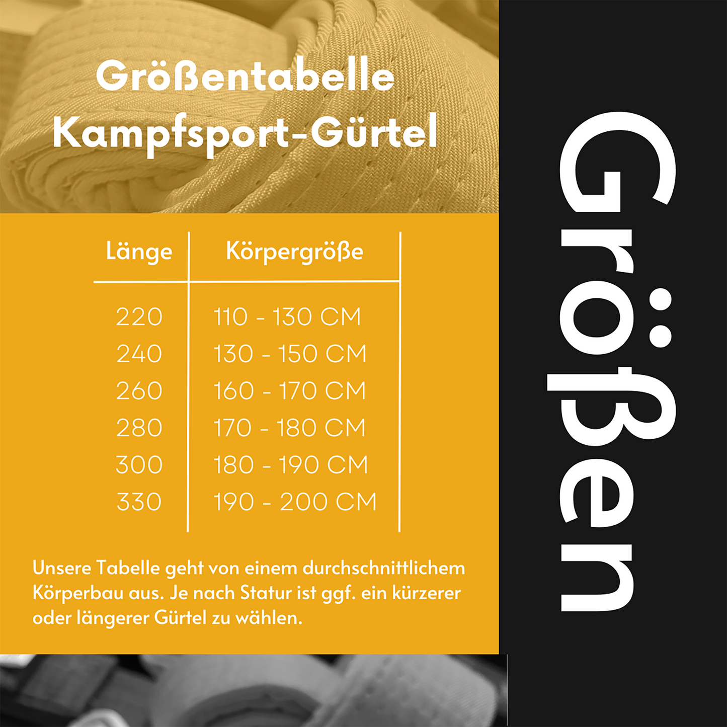 Kaiten Karategürtel Weiß-Gelb - 4 cm Breit - Farbgürtel 2-farbig Mittelstreifen - Länge 230 bis 325 cm