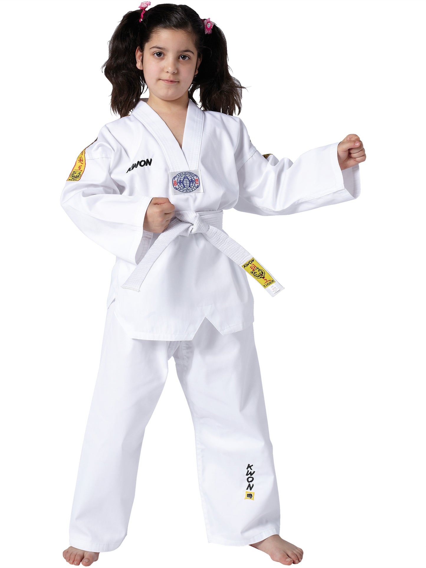 Combinaison de Taekwondo KWON (R) Tigre - Dobok pour enfant avec veste et ceinture blanche