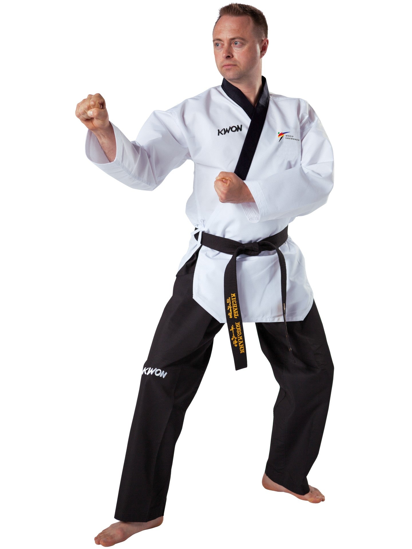 KWON (R) Taekwondo Poomsae Suit Grand Men, veste blanche, pantalon noir