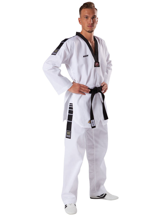 Uniforme de Taekwondo KWON (R) Grand Victory avec broderie au dos, revers noir