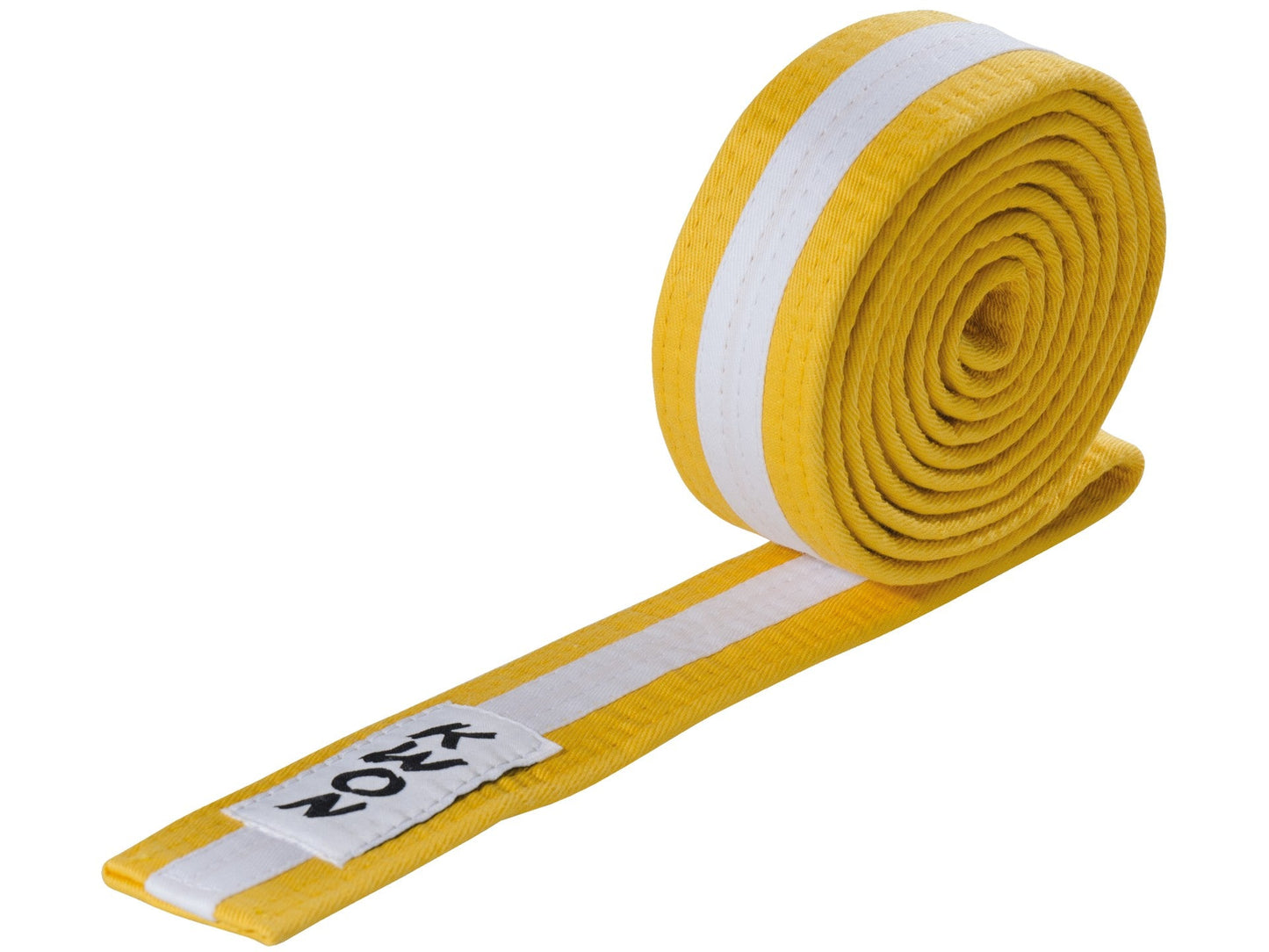 Ceinture d'arts martiaux KWON (R) Budo jaune/blanc/jaune avec bande centrale