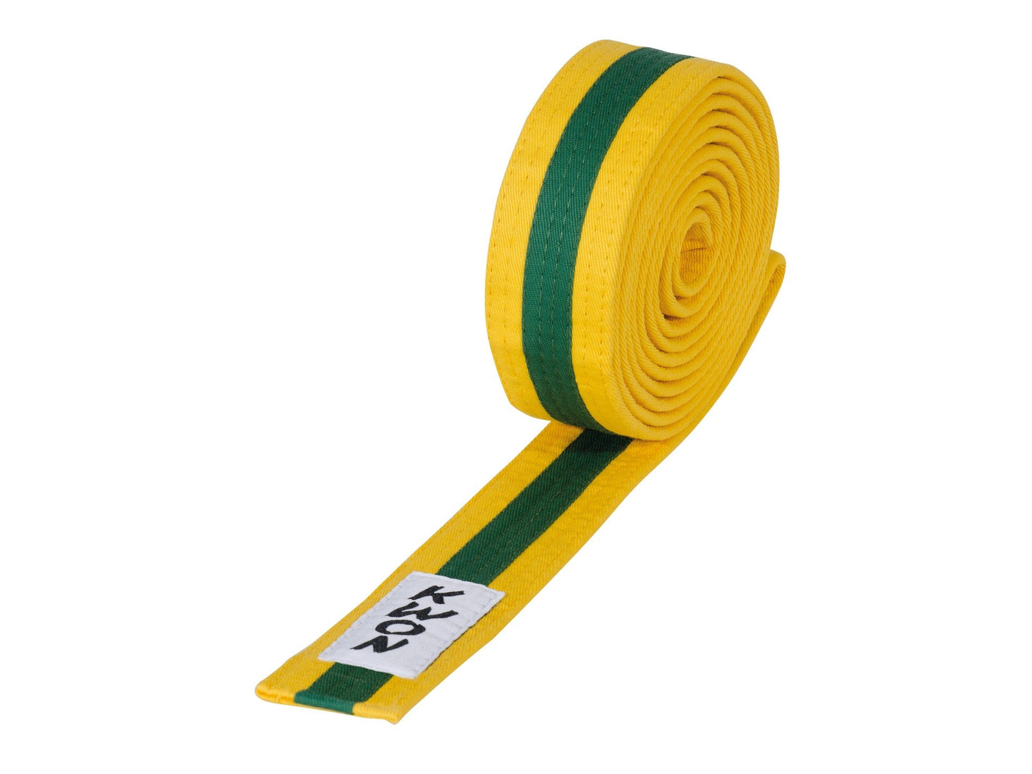 Ceinture d'arts martiaux KWON (R) Budo jaune/vert/jaune avec bande centrale