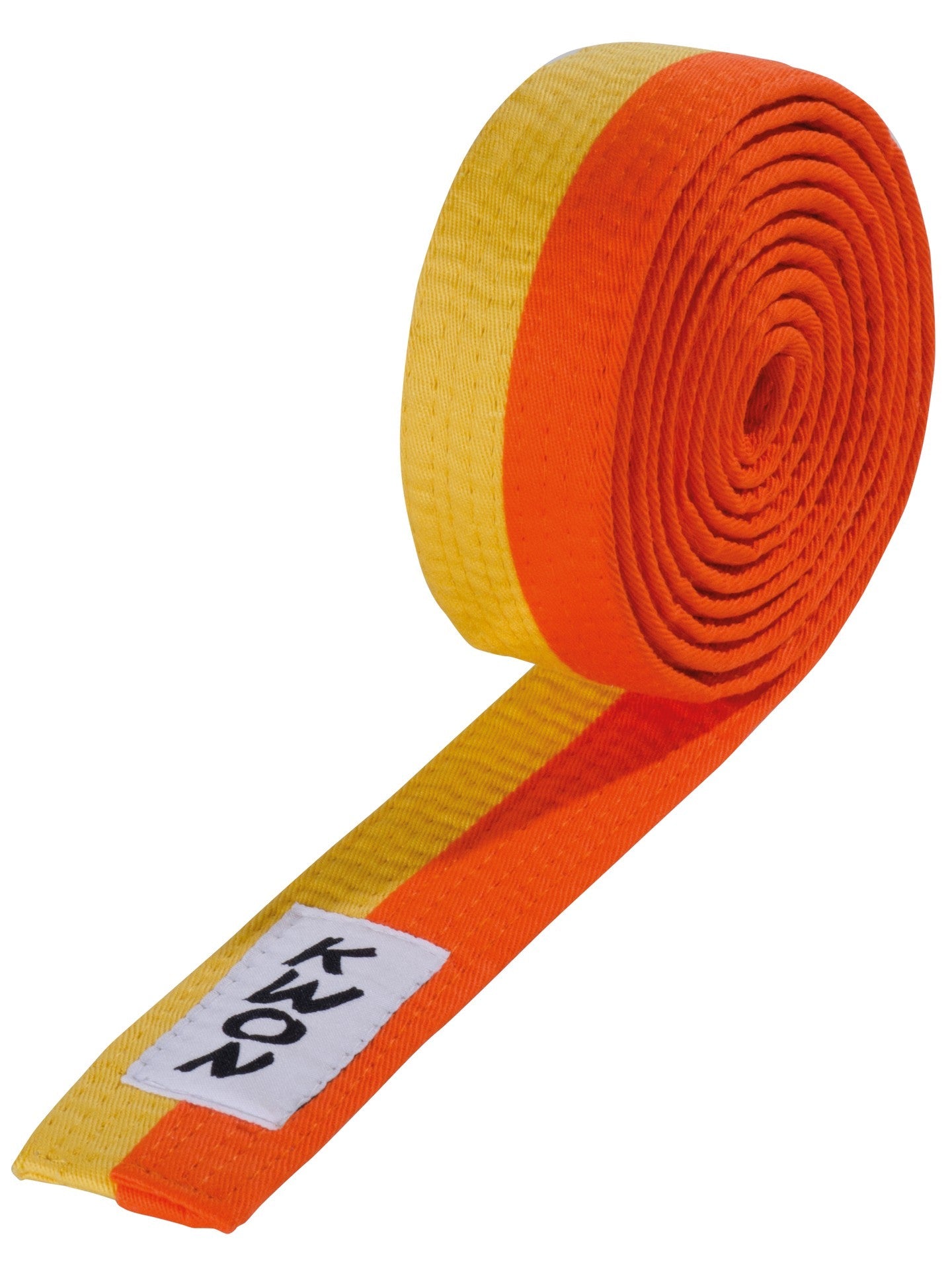 Ceinture d'arts martiaux KWON (R) Budo jaune/orange à rayures mi-longues