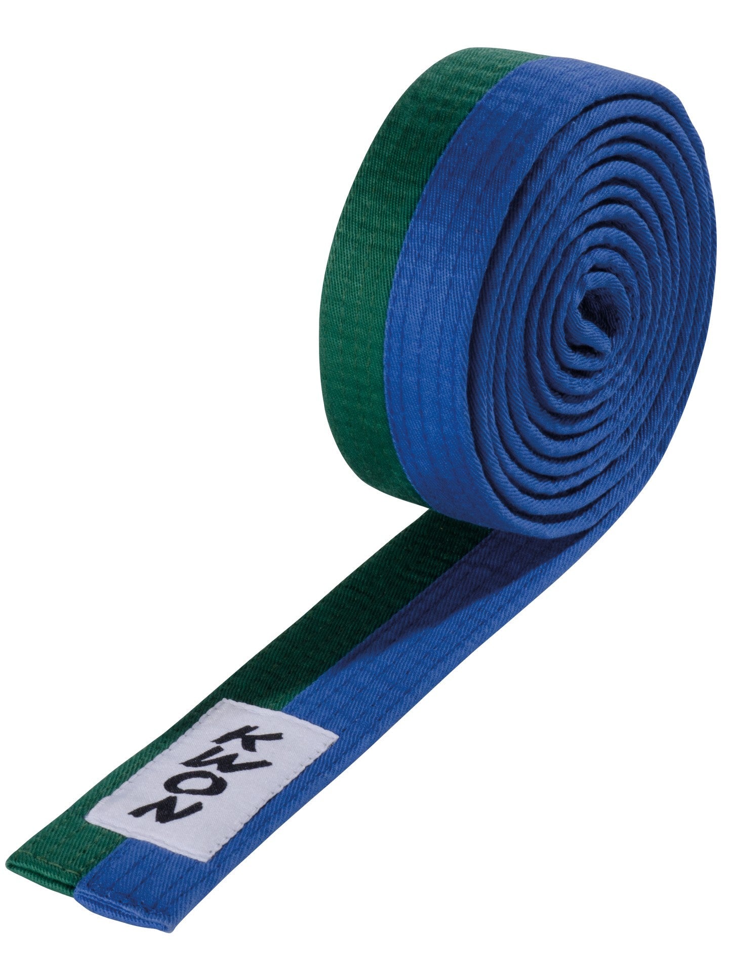 Ceinture d'arts martiaux KWON (R) Budo verte/bleue à rayures mi-longues