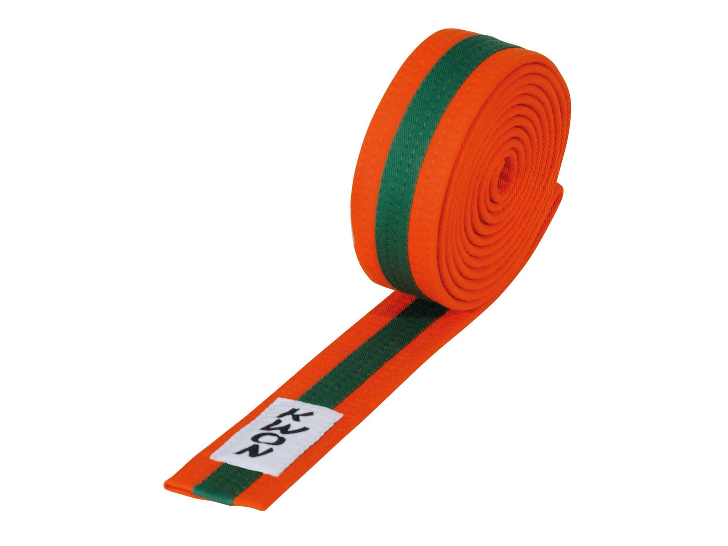 Ceinture d'arts martiaux KWON (R) Budo orange/vert/orange avec bande centrale