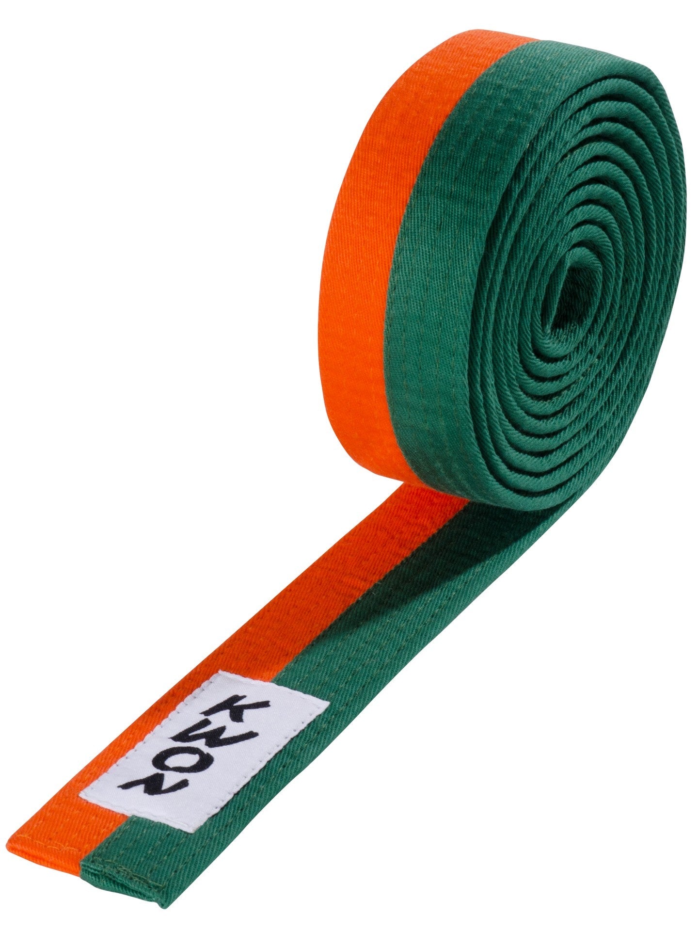 Ceinture d'arts martiaux KWON (R) Budo orange/verte à rayures mi-longues