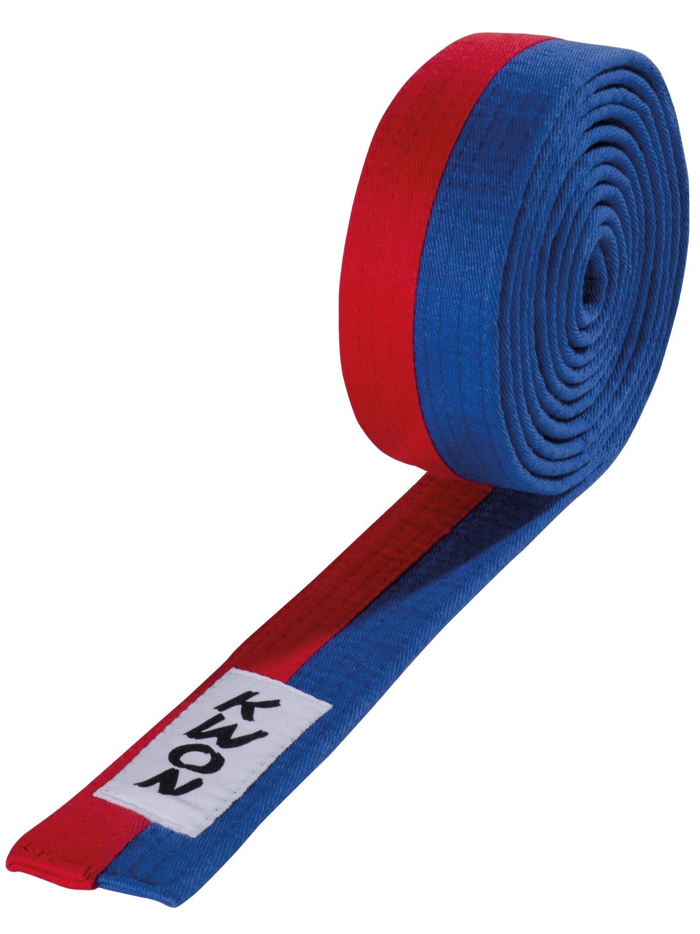 Ceinture d'arts martiaux KWON (R) Budo bleu/rouge à rayures mi-longues