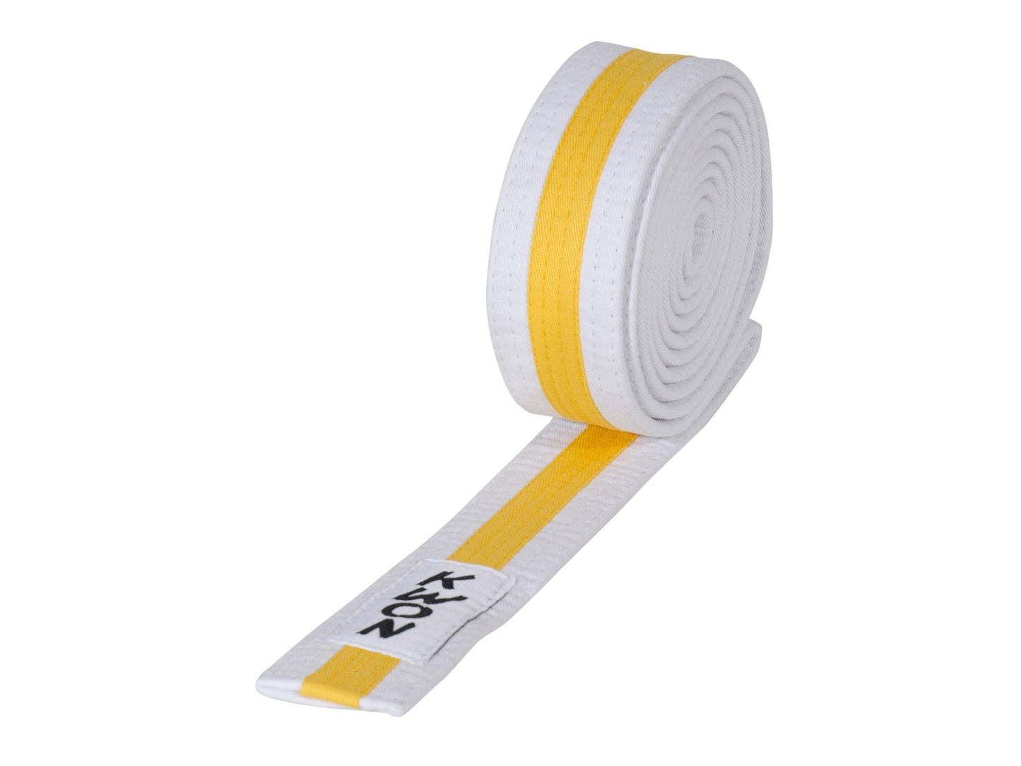 Ceinture d'arts martiaux KWON (R) Budo blanche/jaune/blanche avec bande centrale