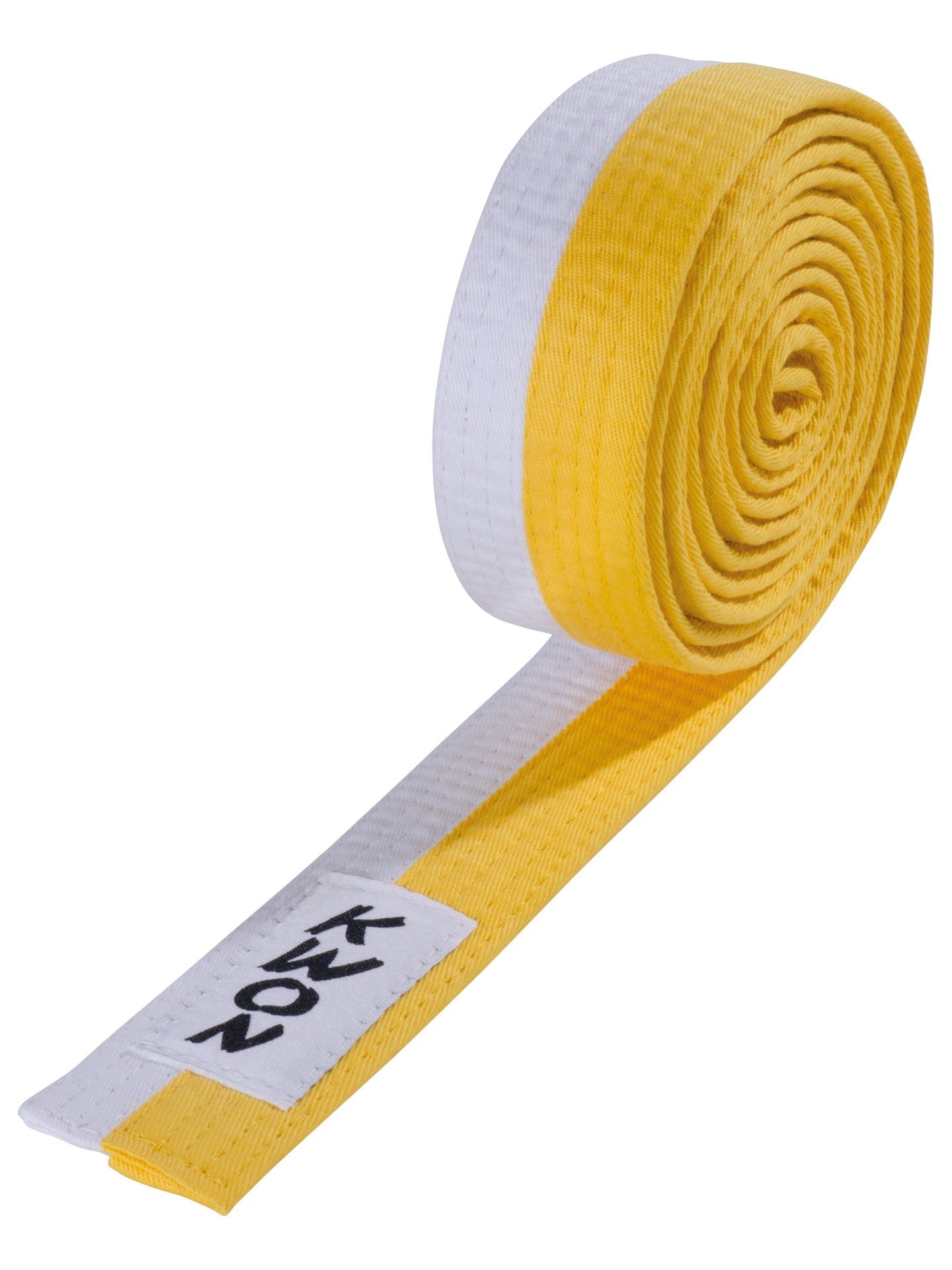 Ceinture d'arts martiaux KWON (R) Budo jaune/blanc à rayures mi-longues