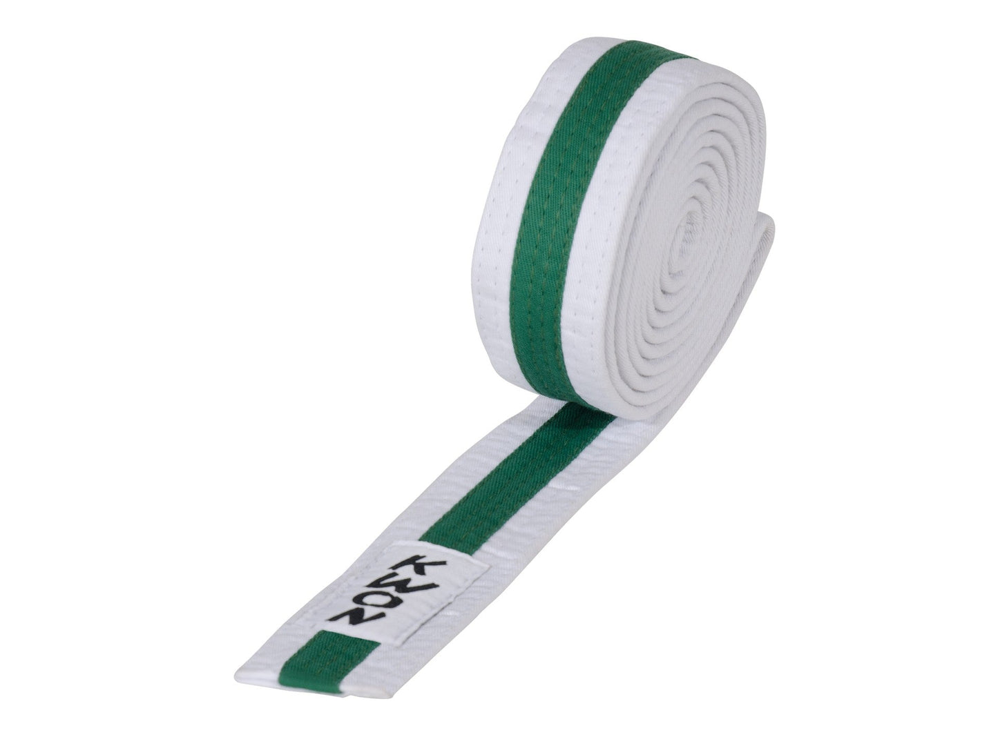 Ceinture d'arts martiaux KWON (R) Budo blanche/verte/blanche avec bande centrale