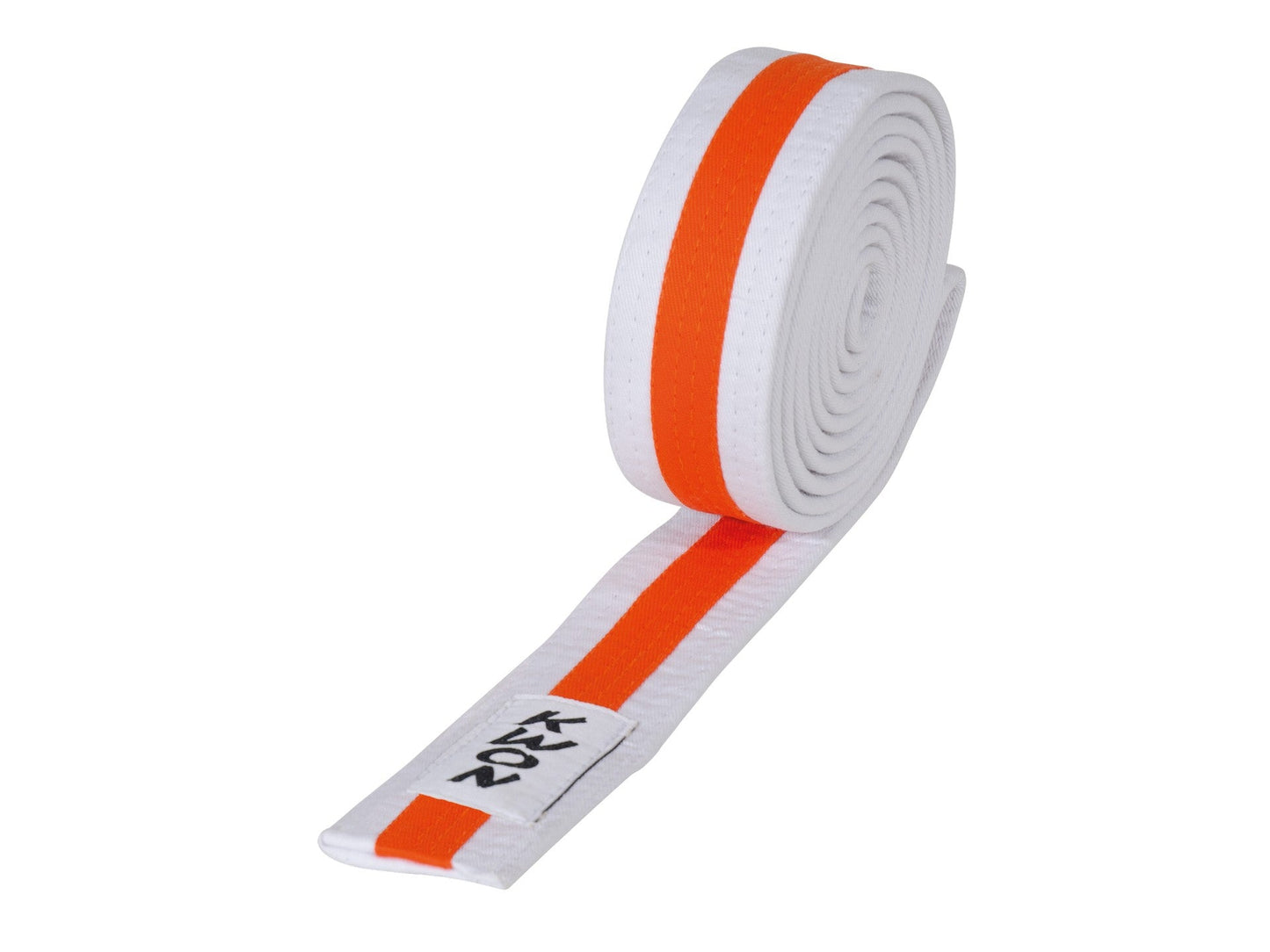 Ceinture d'arts martiaux KWON (R) Budo blanche/orange/blanche avec bande centrale