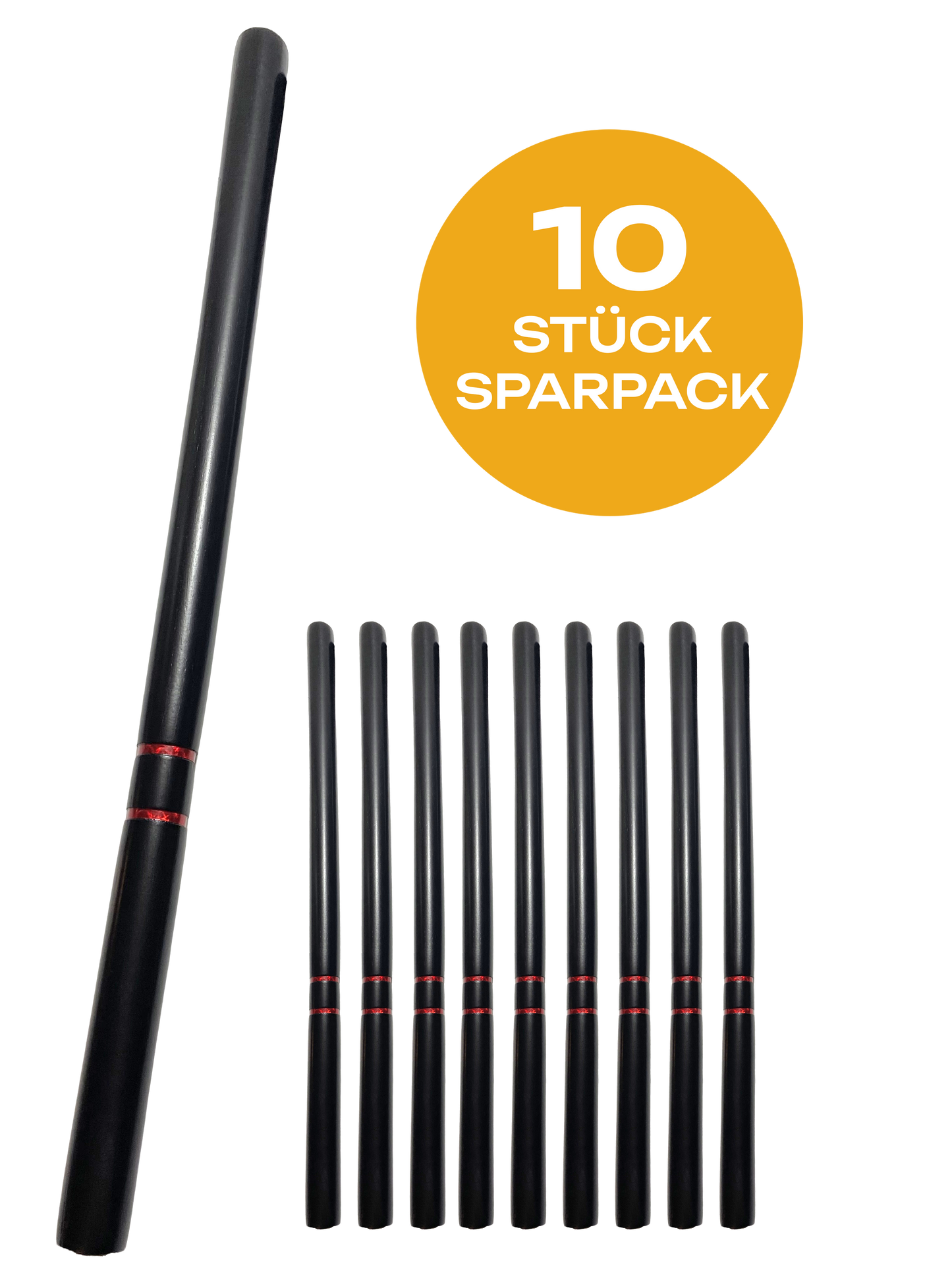 Lot de 10 bâtons d'escrime noirs - conception robuste - bâton d'entraînement 65 cm - bâton Arnis bois chêne bâton court Kali