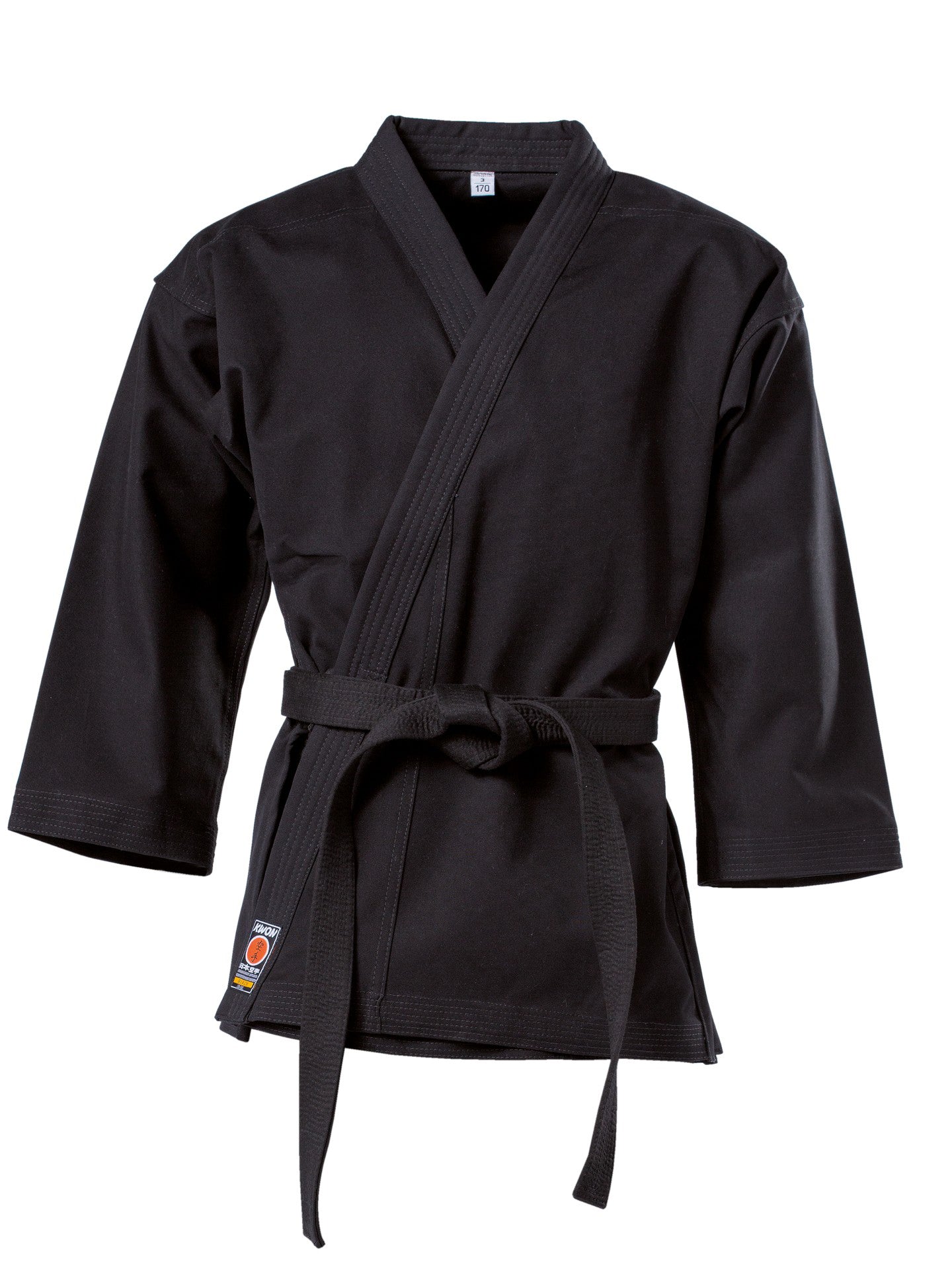 Veste de karaté KWON (R) noire - Noir traditionnel - 8 oz - Coupe longue