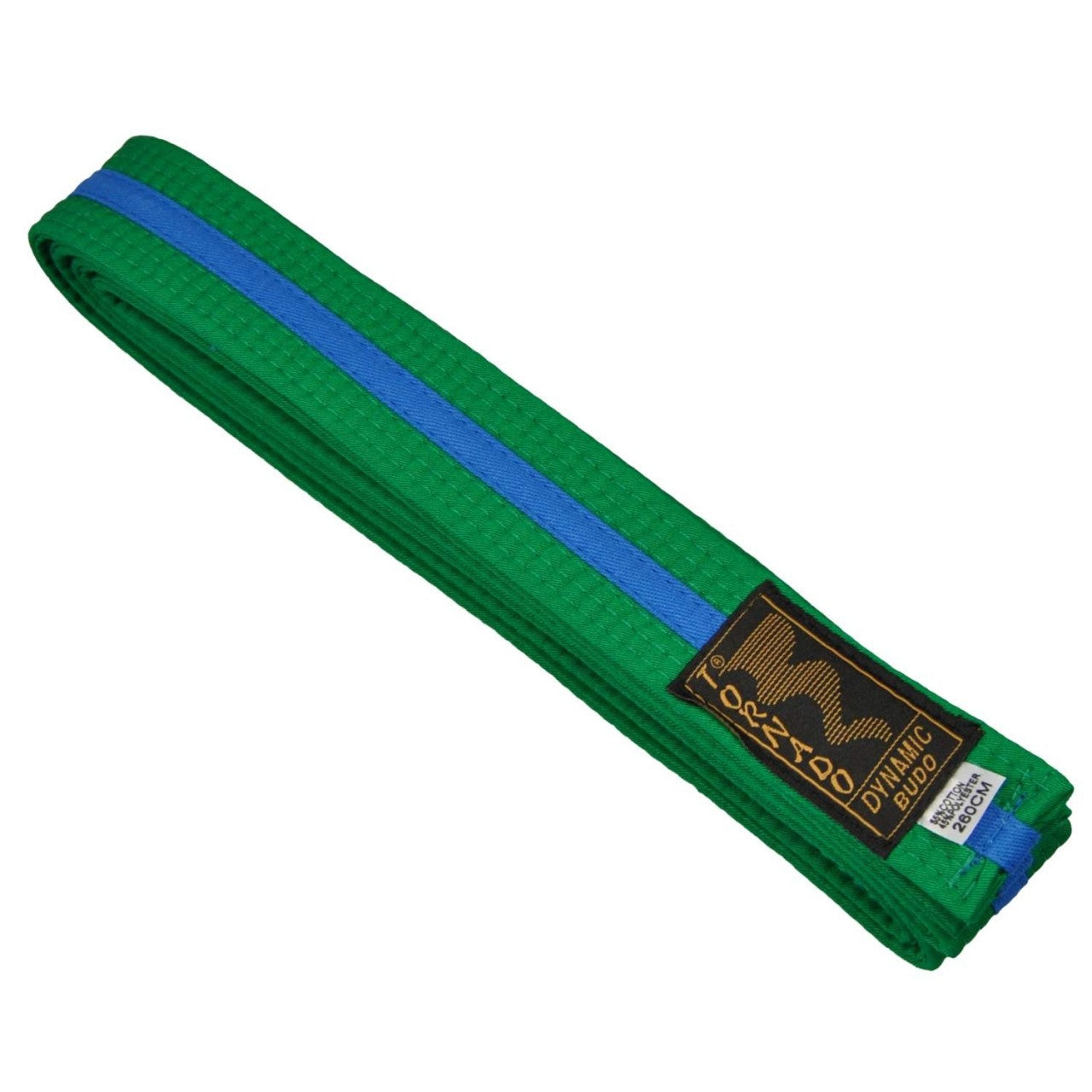 Ceinture de karaté vert-bleu - bicolore - largeur 4 cm - bande centrale de ceinture vert-bleu