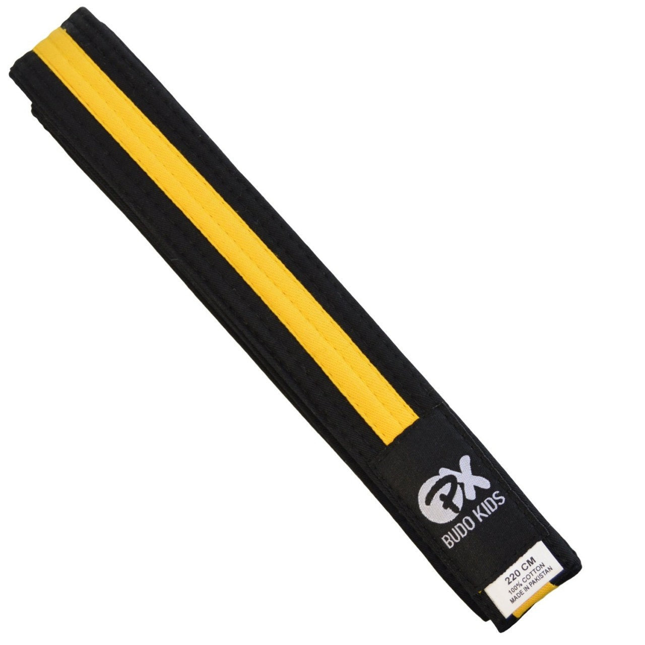 Ceinture Budo pour enfant SOFT - facile à nouer, coton doux - extra fine 3,5 cm de large, noir-jaune