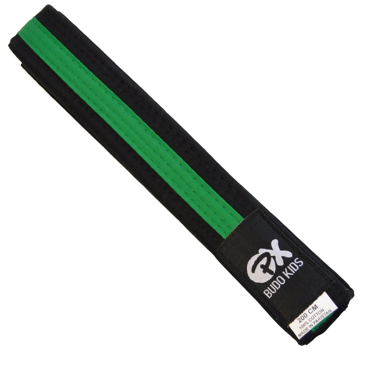 Ceinture Budo pour enfant SOFT - facile à nouer, coton doux - extra fine 3,5 cm de large, noir-vert