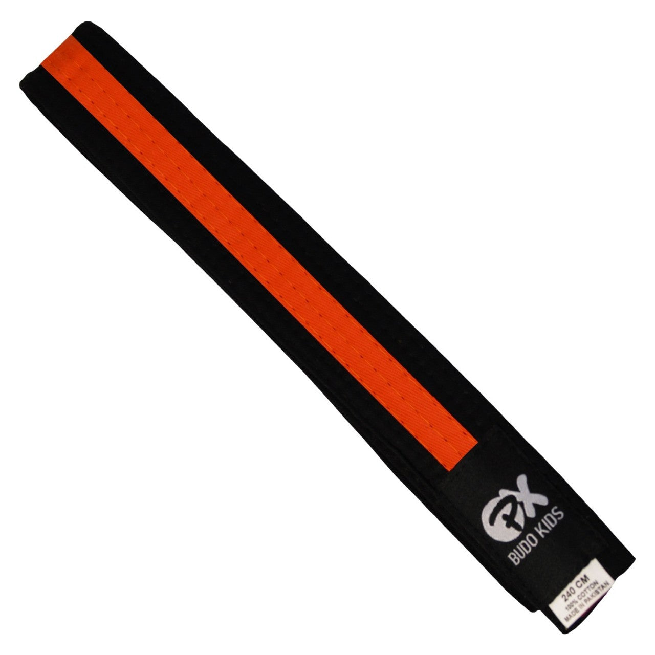 Ceinture Budo pour enfant SOFT - facile à nouer, coton doux - extra fine 3,5 cm de large, noir-orange
