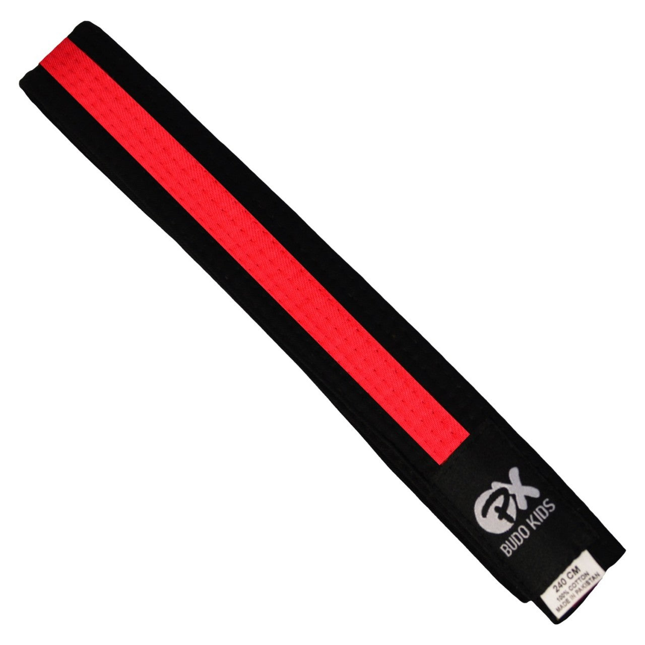 Ceinture Budo pour enfant SOFT - facile à nouer, coton doux - extra fine 3,5 cm de large, noir-rouge