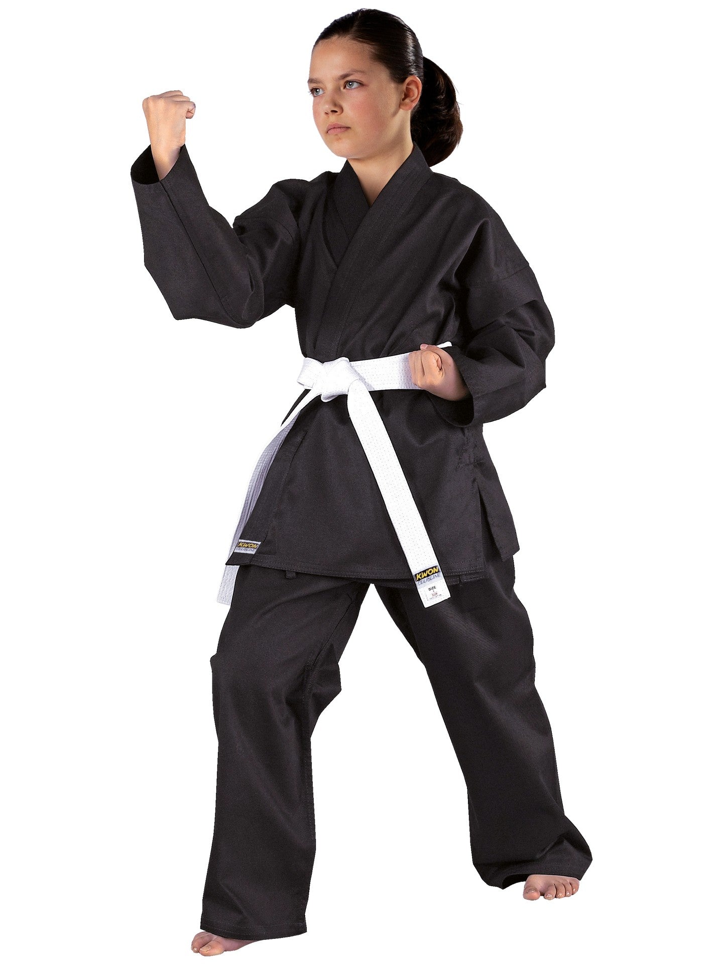 Combinaison de karaté KWON (R) Clubline Shadow - noir 8 oz - Kimono de karaté avec ceinture blanche