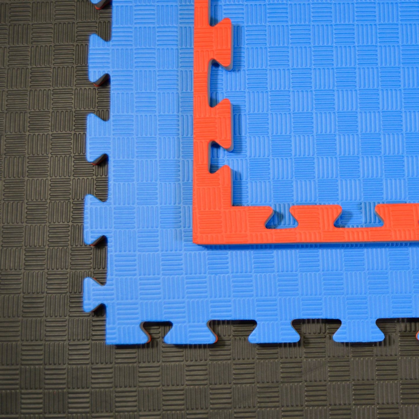 Tapis d'arts martiaux TEKKA BUDO SET - rouge-bleu - 100 x 100 x 2 cm - Bords emboîtables - Tapis réversible, tapis d'entraînement - Judo, Karaté, Ju-Jutsu, Taekwondo
